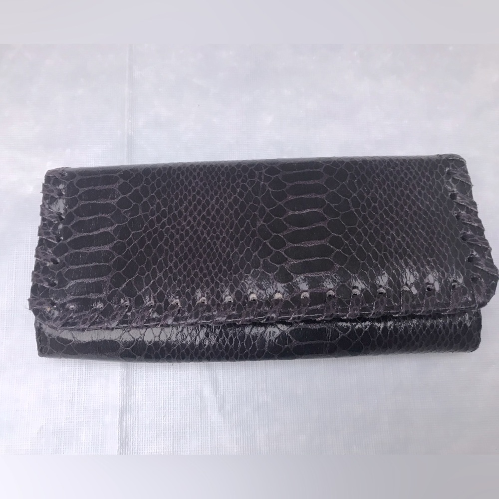 Dark purple genuine snakeskin wallet snap closure handmade